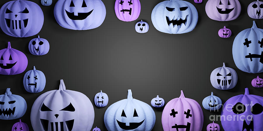 Halloween Pumpkins On Black Background Photograph