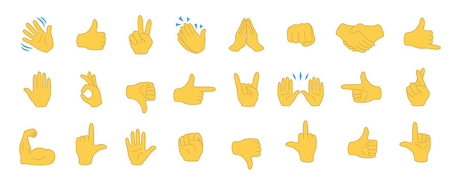 Hand Emoji Icon Set. Hands Gestures. Hand Emoticons. Vector Illustration. Hello, Thumb Up, Waving, Applause, Handshake, etc #2 Drawing by PeterPencil