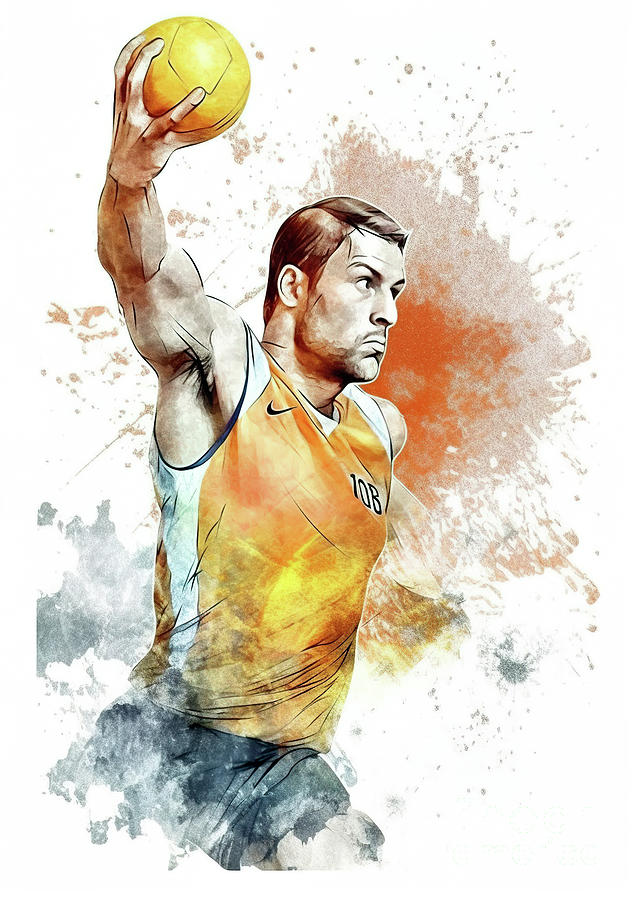 Handball in action with colorful paint splash. #2 Digital Art by Odon Czintos