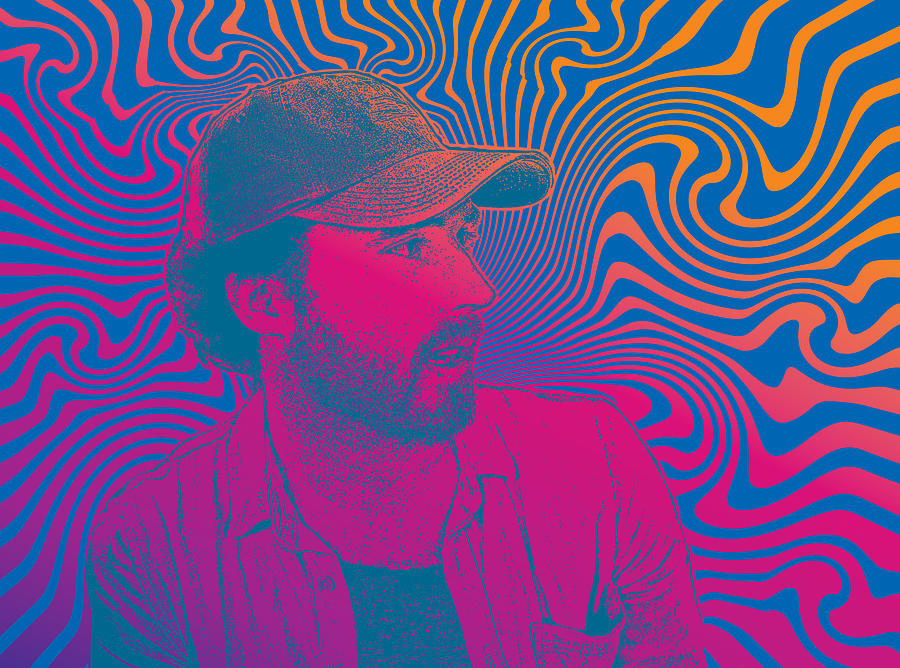 Handsome Hipster young man with psychedelic background #2 Drawing by GeorgePeters