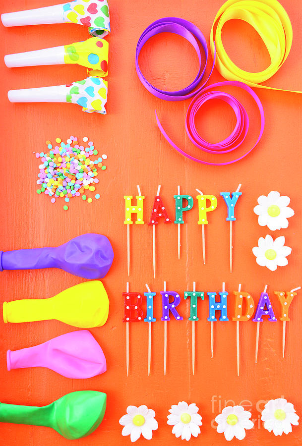 Candy Photograph - Happy Birthday Party Decorations Background #2 by Milleflore Images
