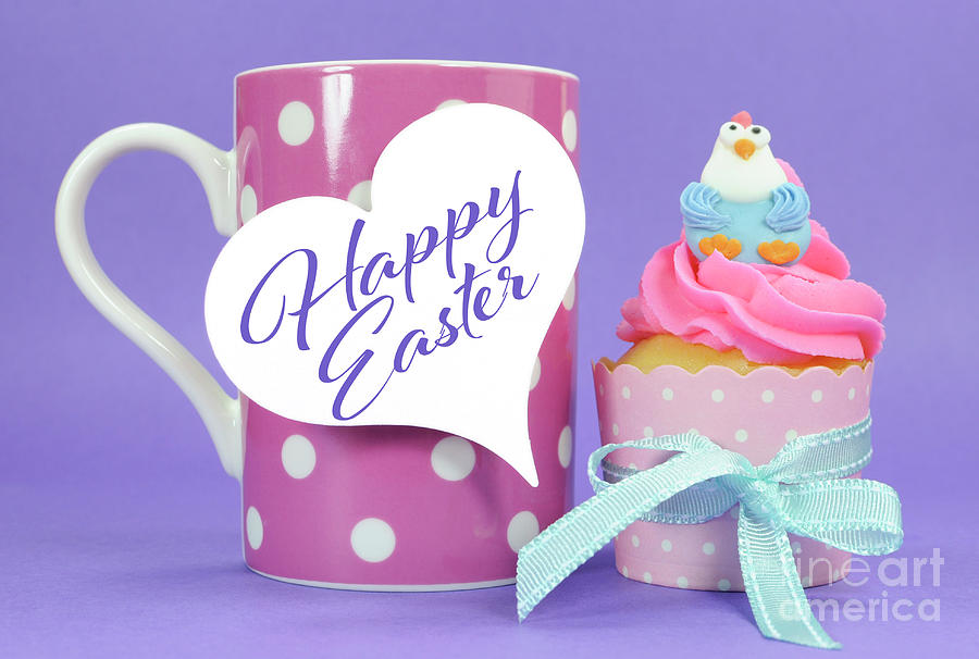 Easter Photograph - Happy Easter pink, yellow and blue cupcakes with cute chicken decorations #2 by Milleflore Images