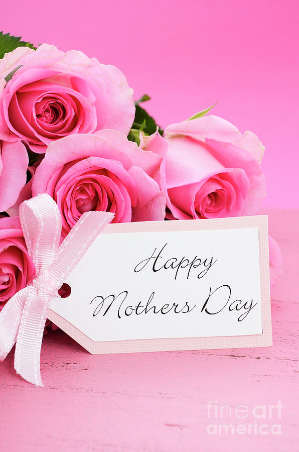 Happy Mothers Day Pink Roses background. #2 Photograph by Milleflore Images