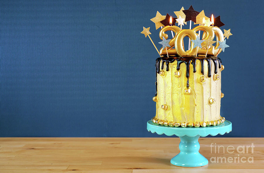 New Year Black And Gold Drip Cake