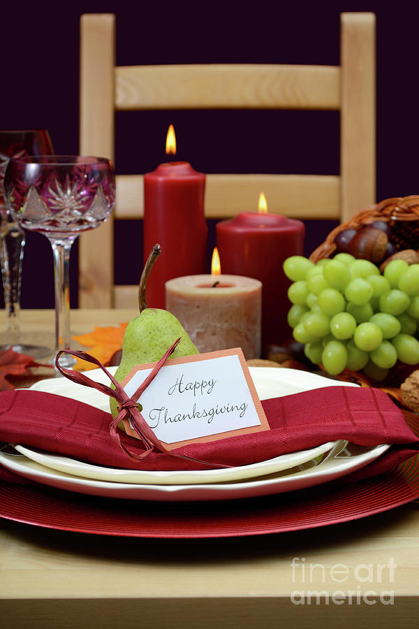 Thanksgiving Photograph - Happy Thanksgiving classic table setting. #2 by Milleflore Images