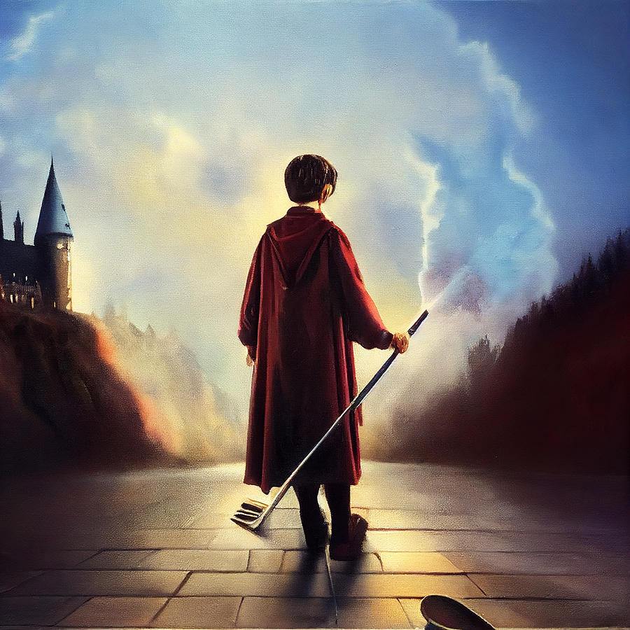 Harry Potter Holds Magic Broom In One Hand And Dustpan In Another Hand ...