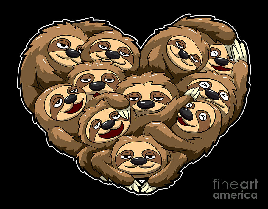 Turtle Digital Art - Heart Full Of Sloths Laziness Lover #2 by Mister Tee
