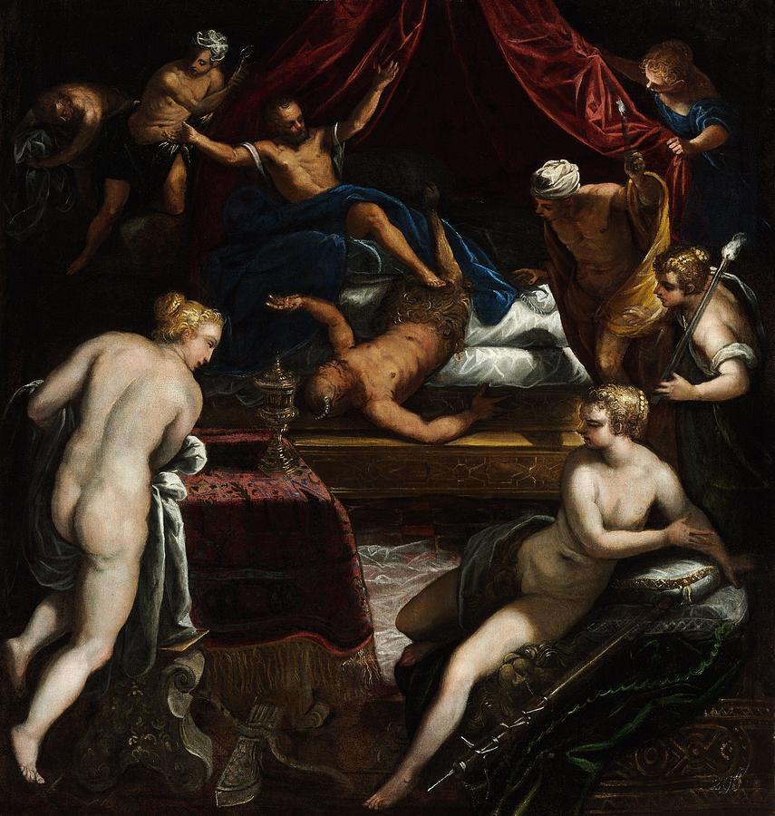 Hercules Expelling the Faun from Omphales Bed #2 Painting by Tintoretto