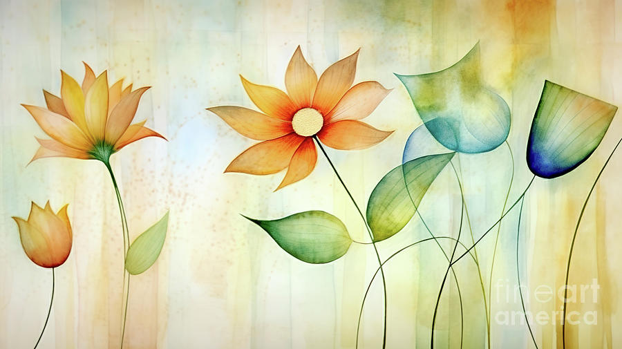 Here are various types and colors of flowers, heralds of spring, in watercolor style. #2 Digital Art by Odon Czintos