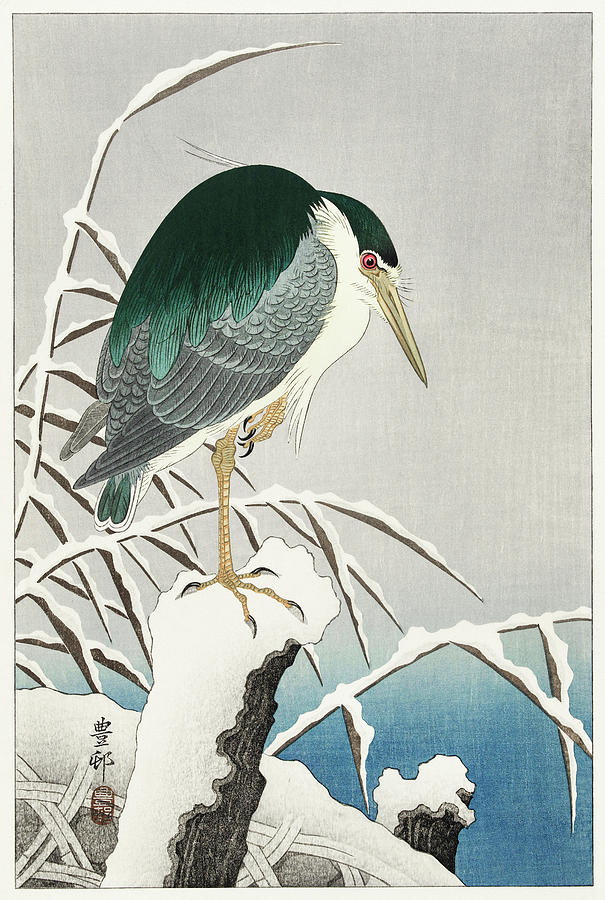 Heron in snow #2 Painting by World Art Collective