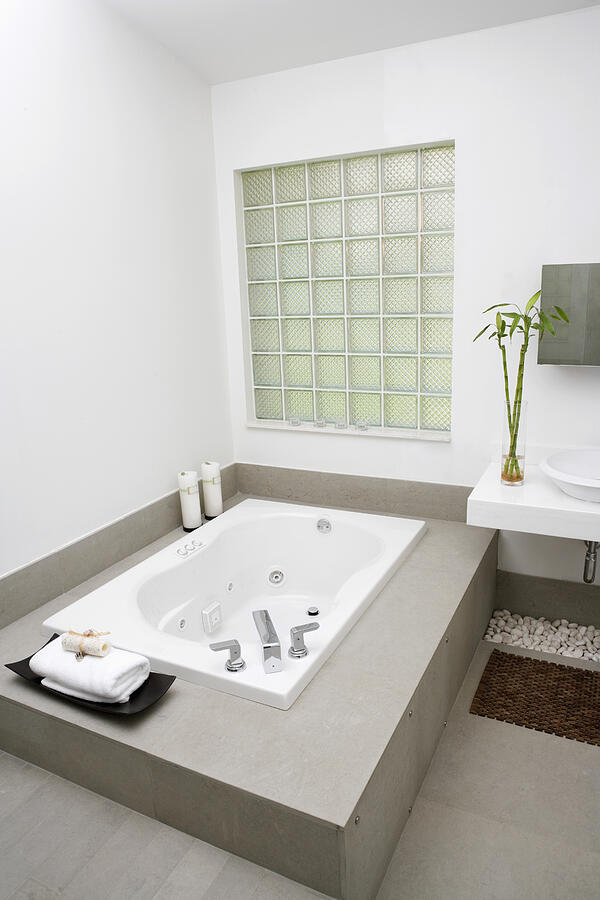 High angle view of a bathtub in the bathroom #2 Photograph by Glowimages