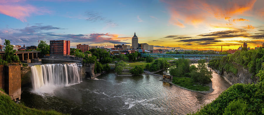 Nature Photograph - High Falls Rochester At Sunset by Mark Papke