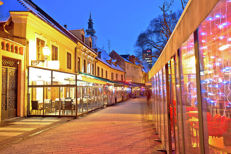 Historic old Tkalciceva street of Zagreb evening advent view #2 Photograph by Brch Photography