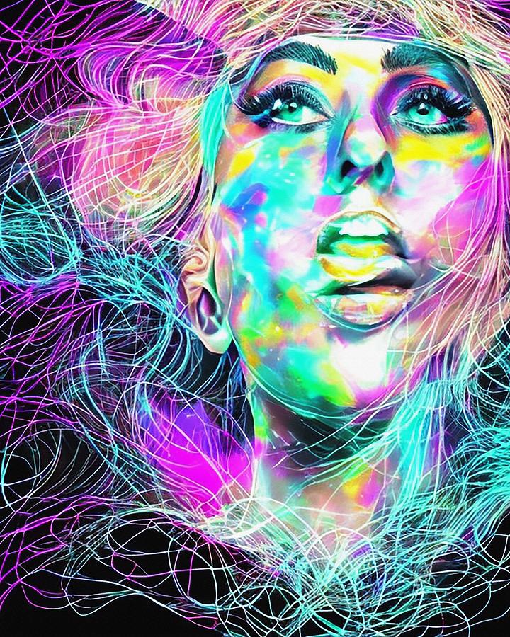 Hologram Of Lady Gaga Floating In Space A Vibrant Digital Illustration ...