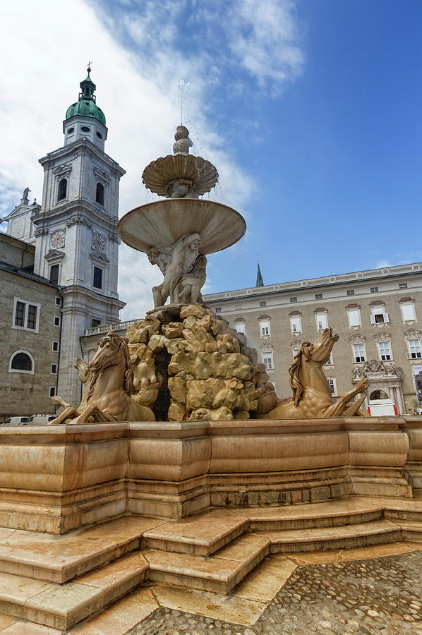 Horse fountain in front of Cathedral in the old town of Salzburg #2 Photograph by Elenarts - Elena Duvernay photo