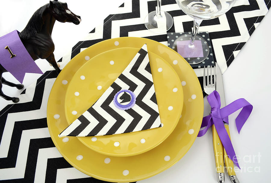 Horse racing carnival event luncheon table place setting #2 Photograph by Milleflore Images