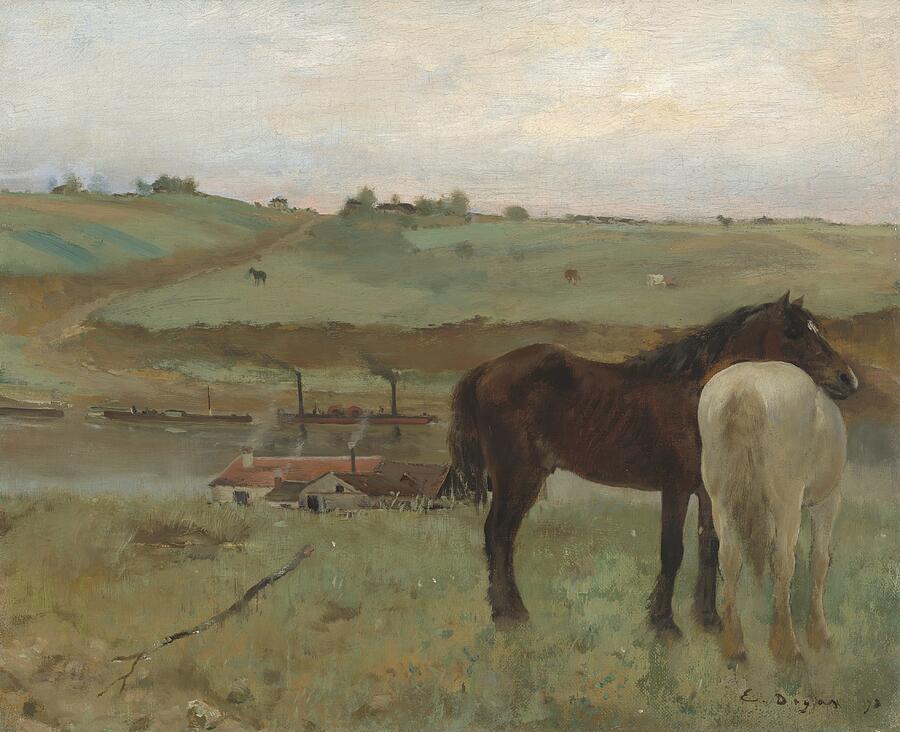 Horses in a Meadow, from 1871 Painting by Edgar Degas