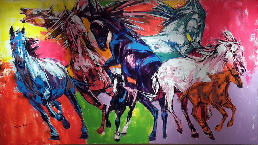 Horses  #2 Painting by Tsolmonbat Enkhbat