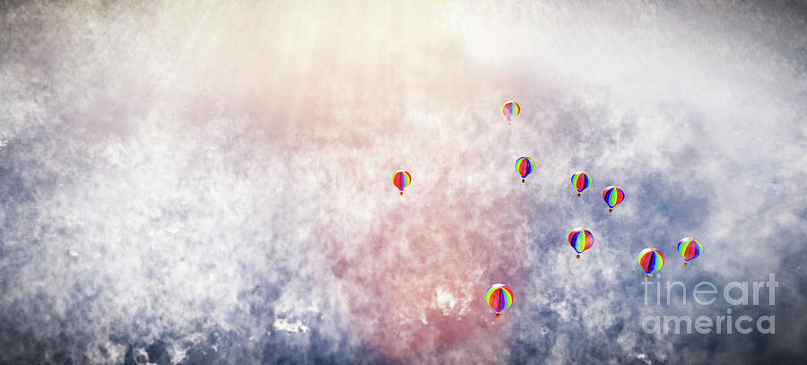 Balloon Photograph - Hot air balloons flying above clouds #2 by Michal Bednarek