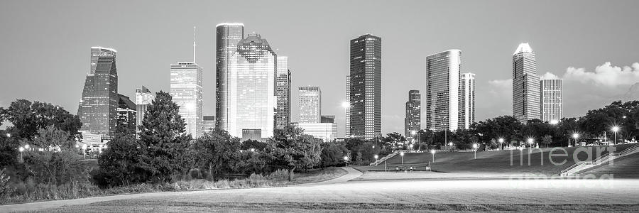 Houston Skyline at Night Black and White Panorama Photo #2 Photograph by Paul Velgos
