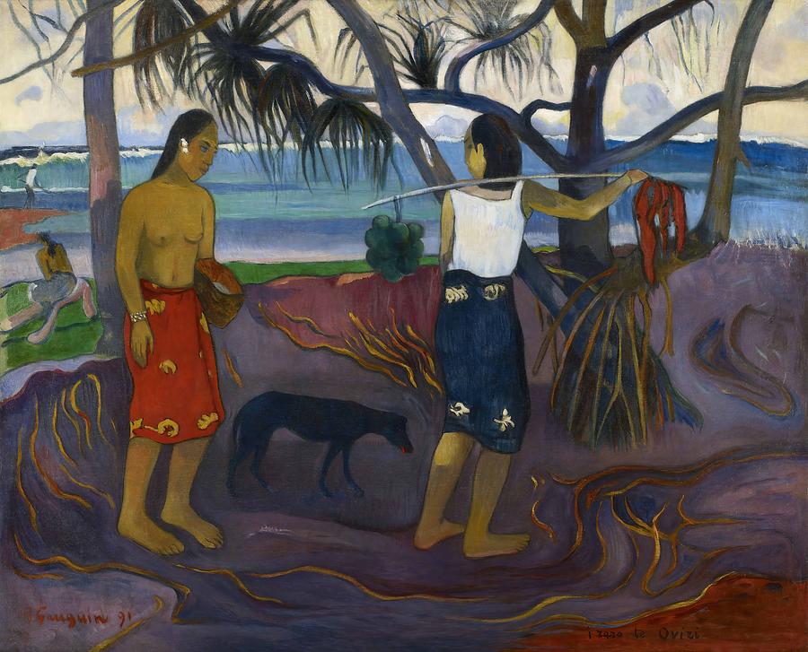 Paul Gauguin Painting - I Raro Te Oviri  Under the Pandanus   #2 by Paul Gauguin