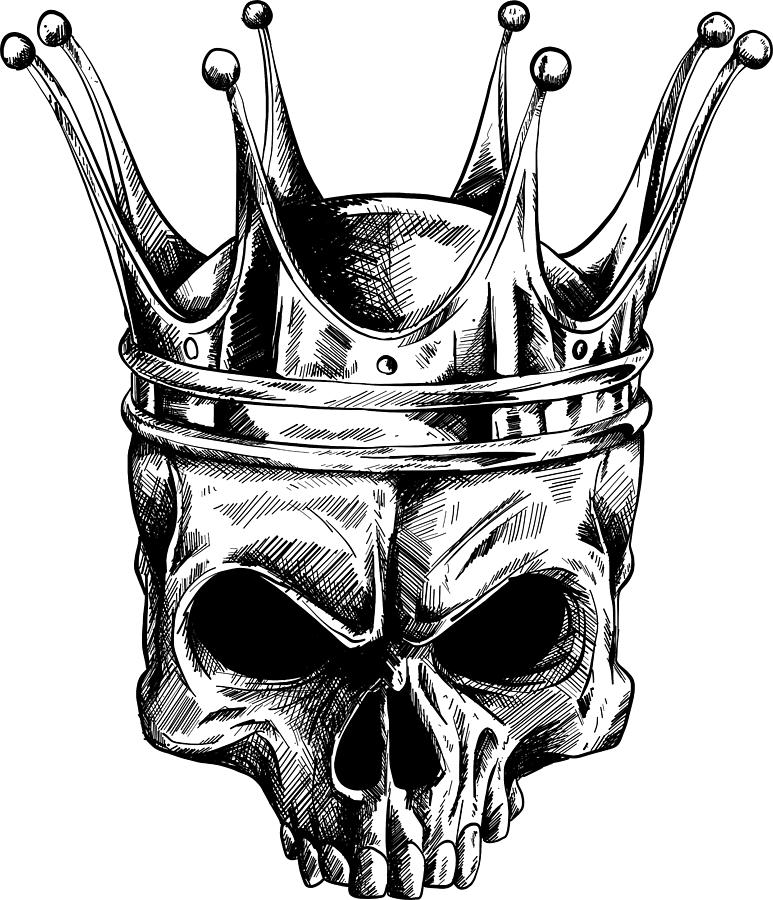 Illustration of black and white skull in crown with beard isolated on white  background Digital Art by Dean Zangirolami - Fine Art America