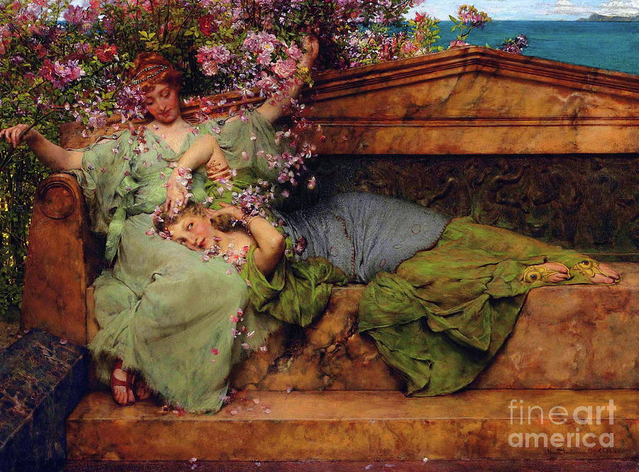 In a rose garden #2 Painting by Lawrence Alma-Tadema