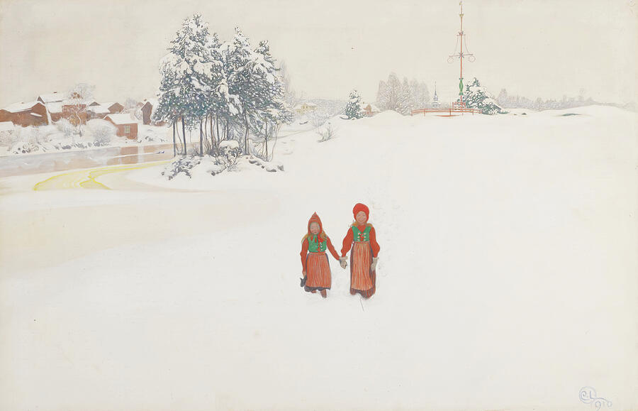 In the Snow, from 1910 Drawing by Carl Larsson