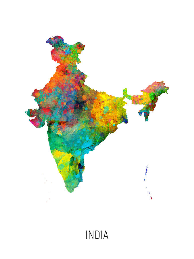India Watercolor Map #2 Digital Art by Michael Tompsett