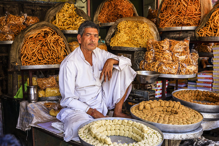 Indian street vendor selling sweets near Jaipur, India #2 Photograph by Hadynyah