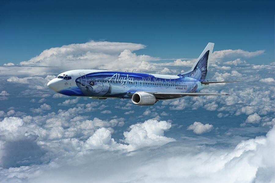 Inflight view of an Alaska Airlines Boeing 737 Mixed Media by Erik