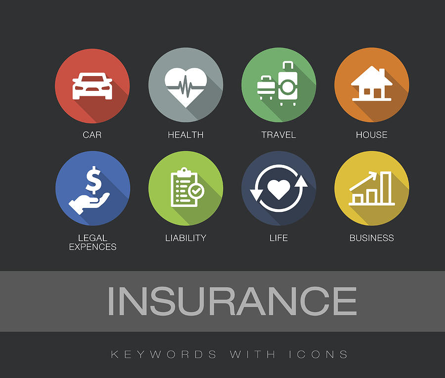 Insurance keywords with icons #2 Drawing by Enis Aksoy