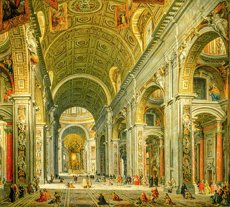 Interior of St. Peters, Rome by Giovanni Paolo Panini #2 Painting by Giovanni Paolo Panini