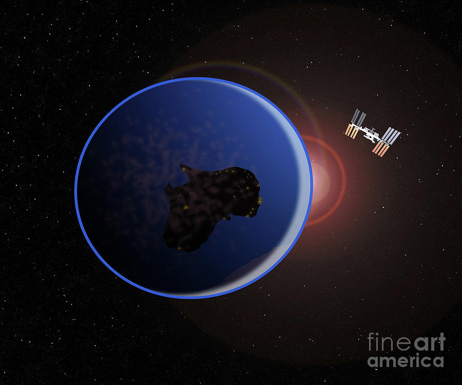 International Space Station or ISS orbiting over planet earth #2 Digital Art by Timothy OLeary