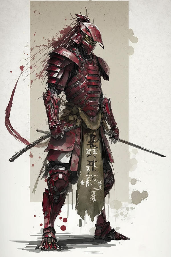 Iron Man in Samurai armour concept art watercolour painting styl ...