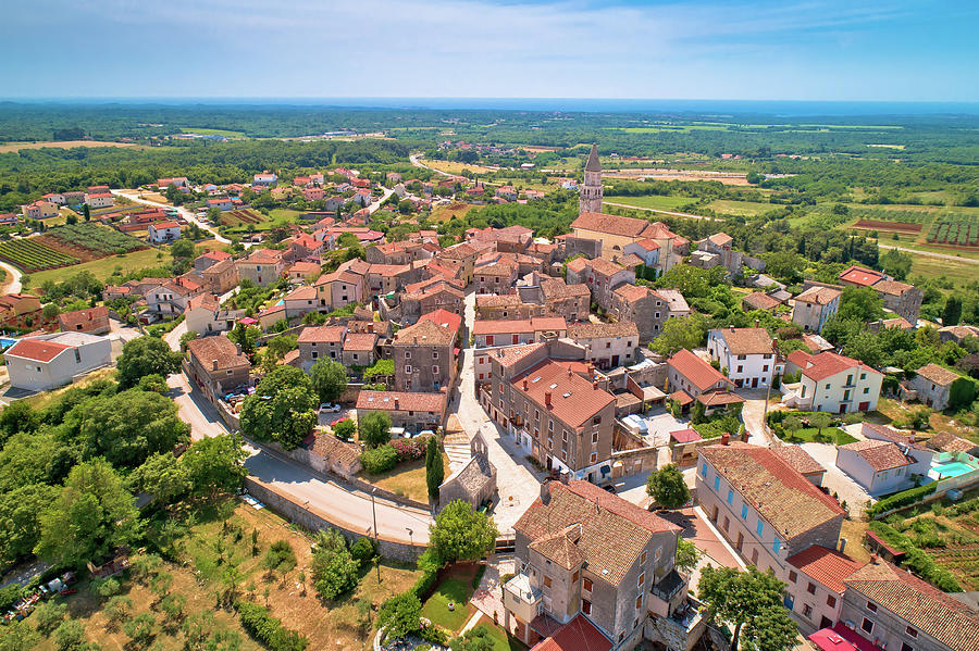 Istria. Town of Visnjan on green istrian hill aerial view #2 Photograph by Brch Photography