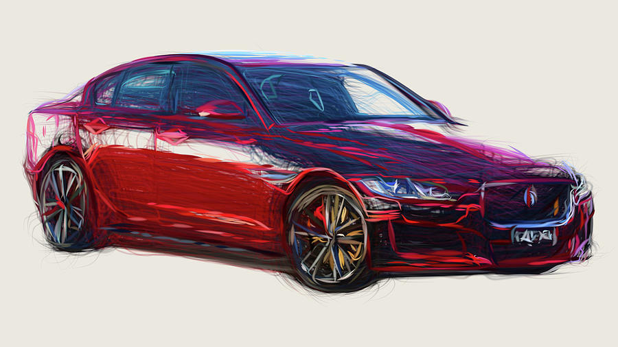 Jaguar XE S Car Drawing #2 Digital Art by CarsToon Concept