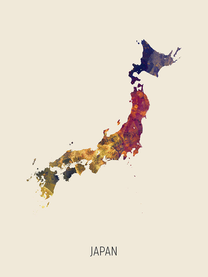 Japan Watercolor Map #2 Digital Art by Michael Tompsett