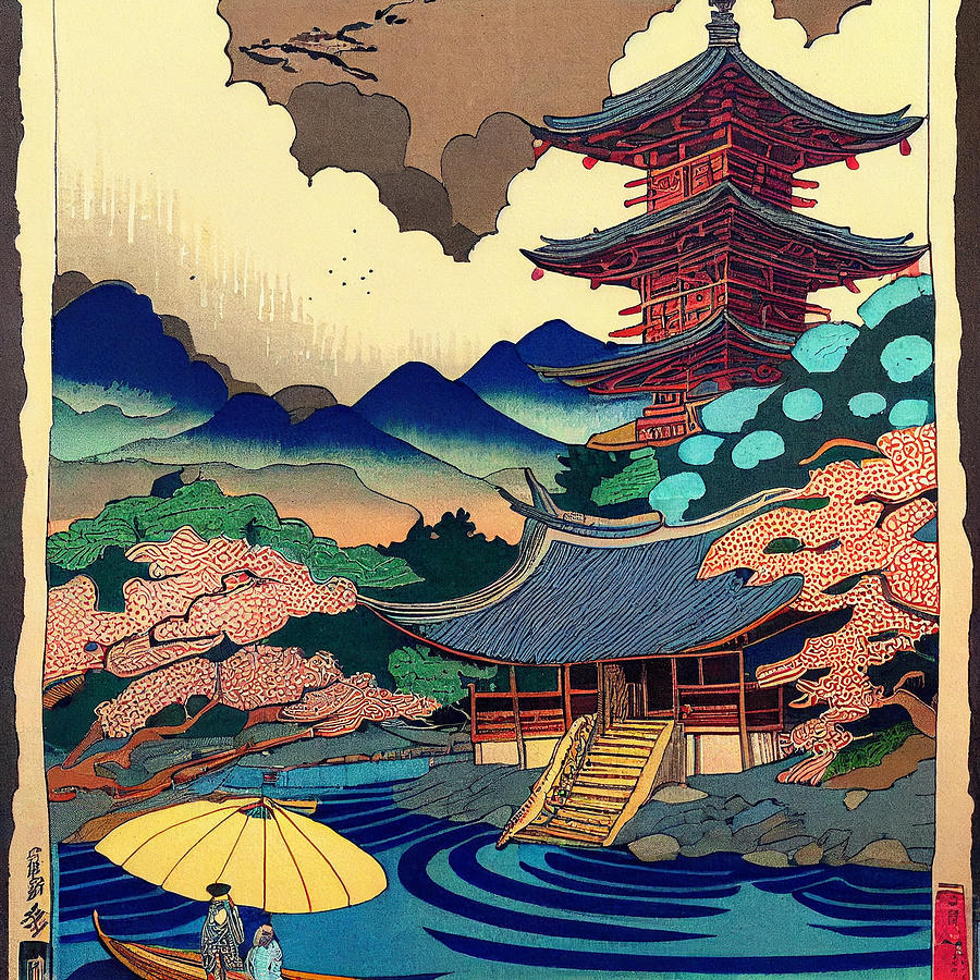 Japanese Landcape intricate zen art Ukiyo e ja by Asar Studios Digital ...