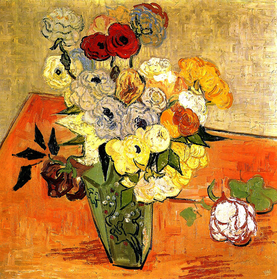 Japanese Vase with Roses and Anemones Painting by Vincent Van Gogh ...