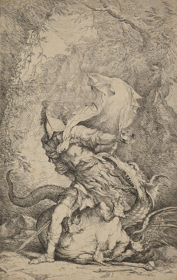 Jason and the Dragon Drawing by Salvator Rosa