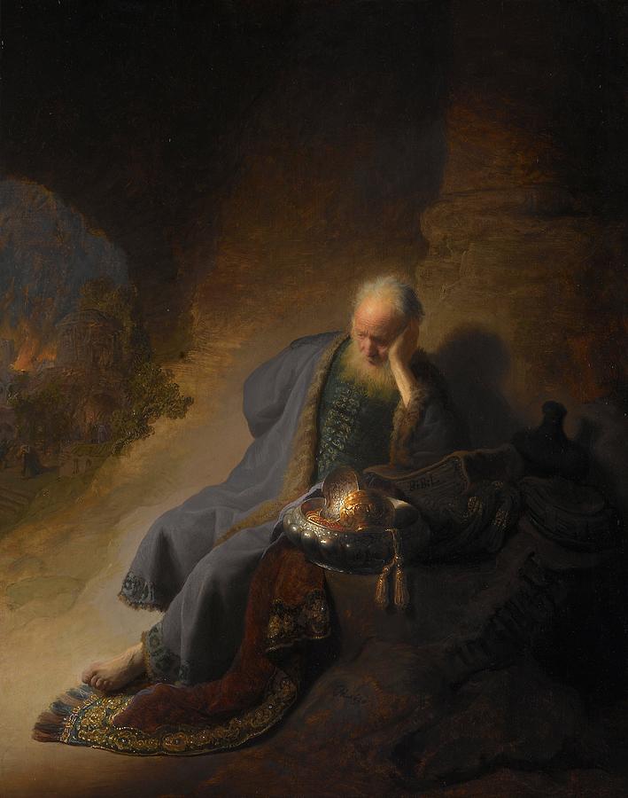 European Artists Painting - Jeremiah Lamenting the Destruction of Jerusalem #4 by Rembrandt