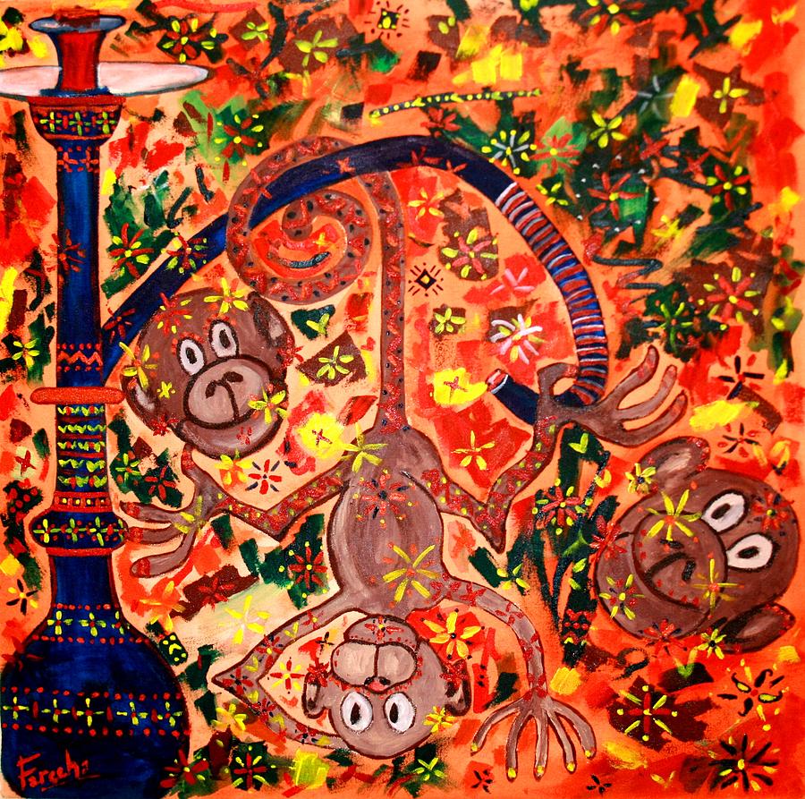Whimsical Painting - Jinga Monkeys by Fareeha Khawaja Whimsical Painting - Jinga Monkeys by Fareeha Khawaja
