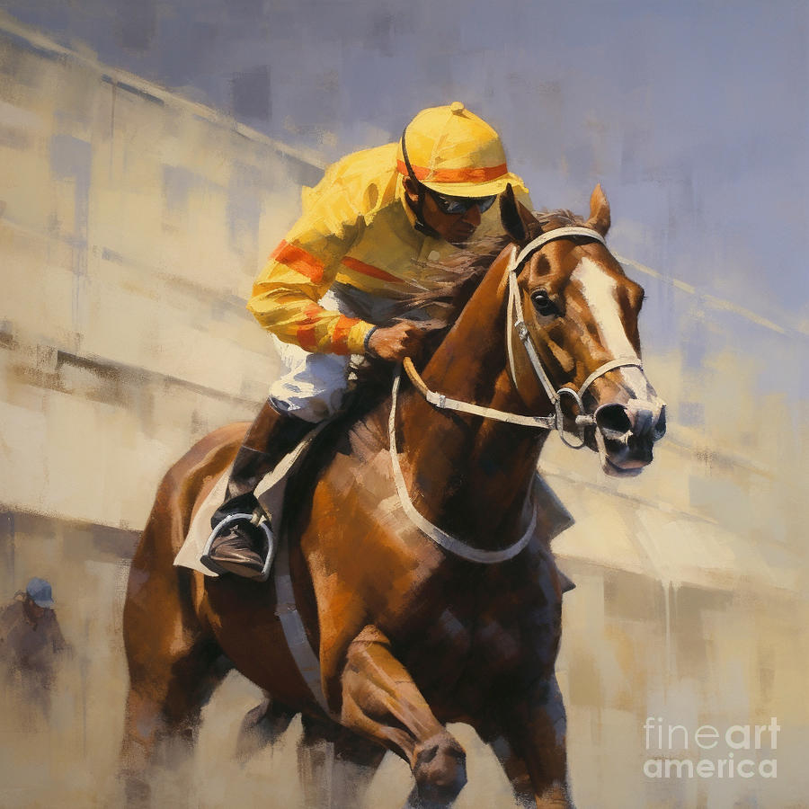 jockey on racing horse equestrian painted by Asar Studios Painting by ...