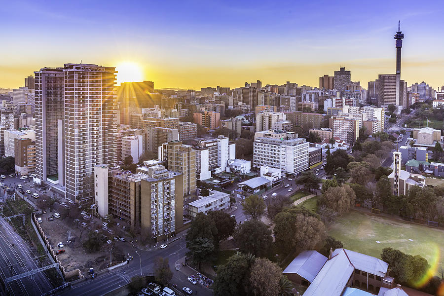 Johannesburg city panorama sunflare with the tower #2 Photograph by Thegift777
