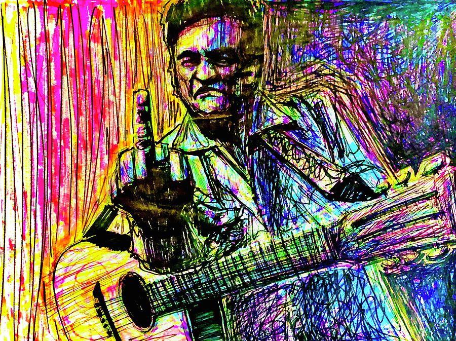 Johnny Cash #2 Mixed Media by David Weinholtz