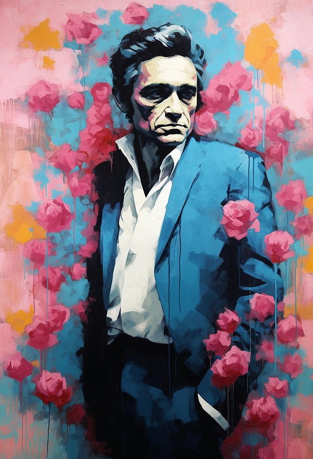 Johnny  Cash  Is  Dressed  In  A  Short  Blue  Suit  By Asar Studios Painting