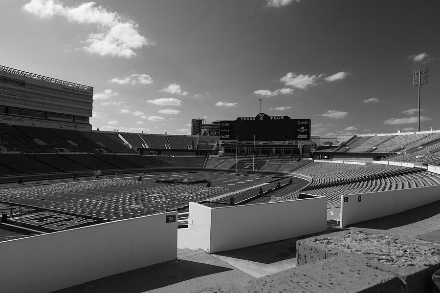 Jones ATT Stadium at Texas Tech University in black and white #2 Photograph by Eldon McGraw
