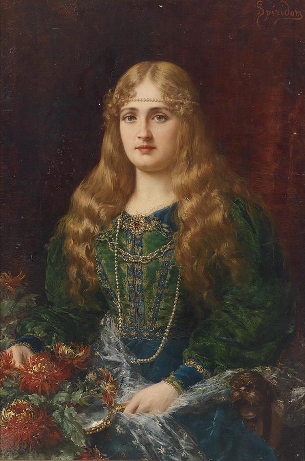 Frau Painting - Junge Frau in historischem Kostum #1 by Ignace Spiridon