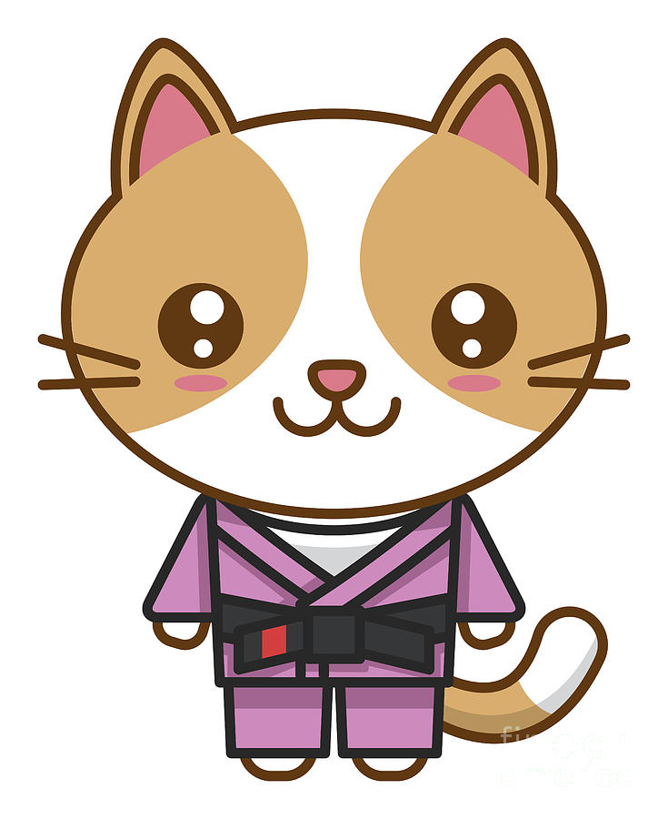 Kawaii Cat in BJJ Uniform Jiu Jitsu Fighter Digital Art by Sandra Frers ...